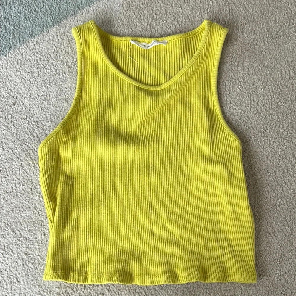 Timing Florescent Yellow Ribbed Crop Tank Top - Picture 1 of 4